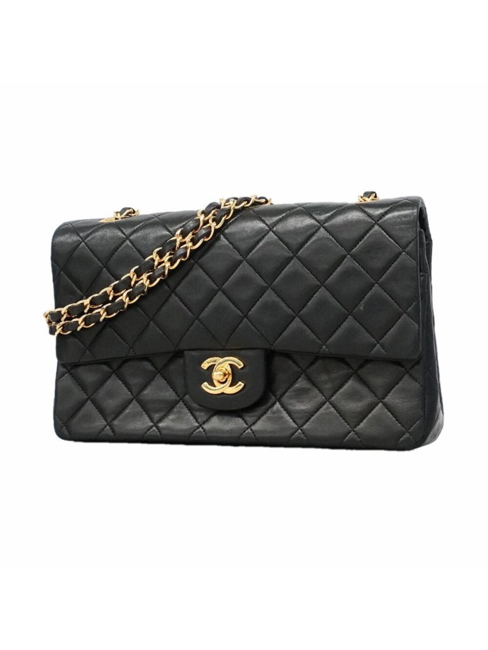 Chanel Shoulder Bag Quilted Lambskin Black Gold